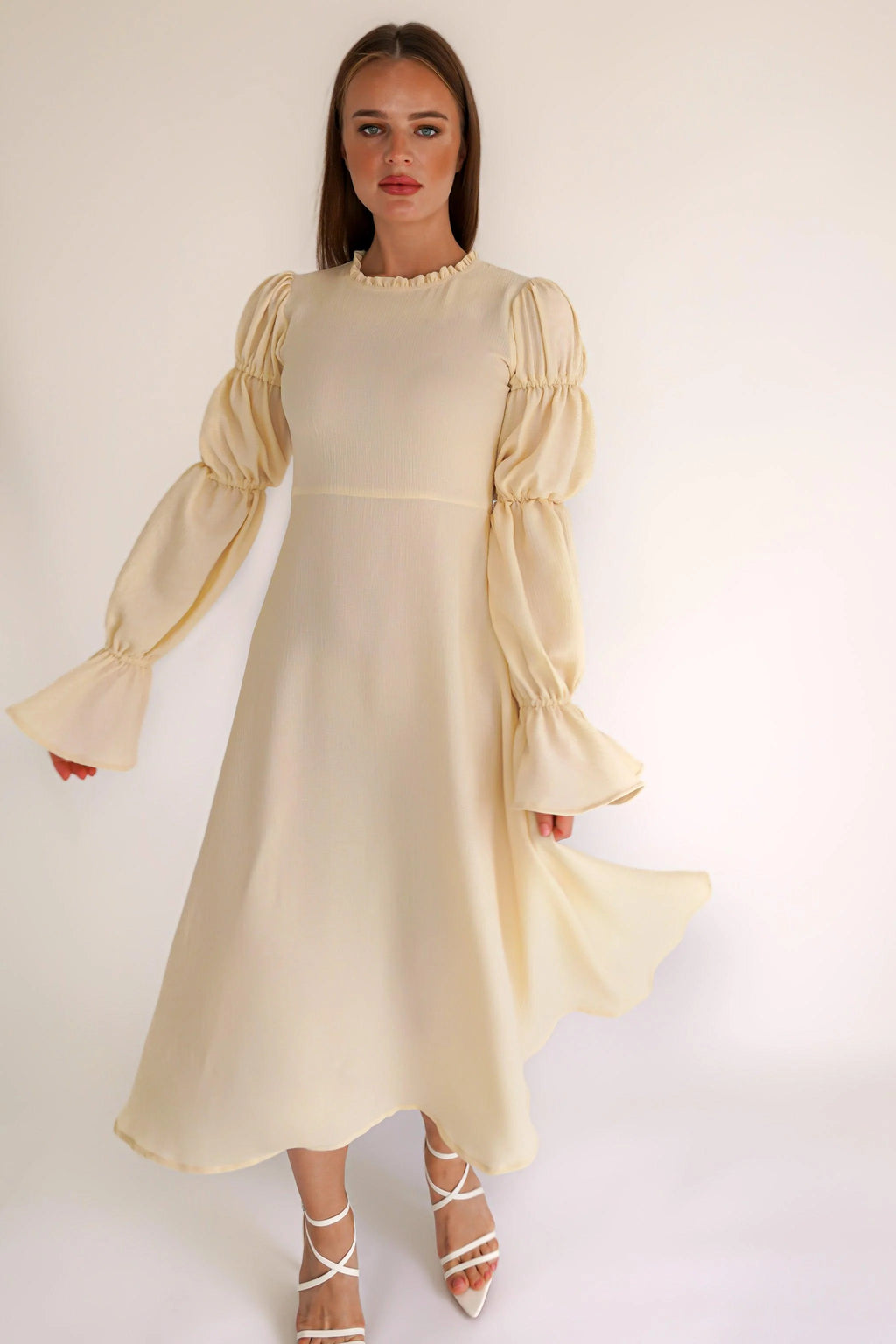Samara Yellow Puff Sleeves Midi Dress