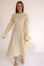 Samara Yellow Puff Sleeves Midi Dress