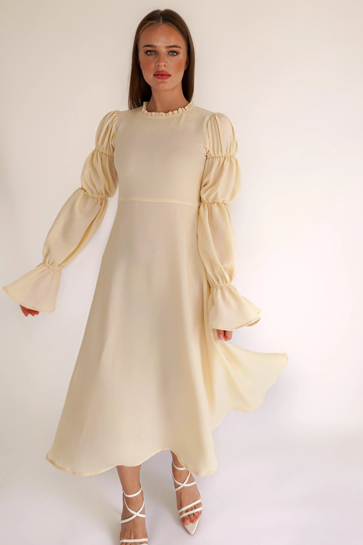 Samara Yellow Puff Sleeves Midi Dress
