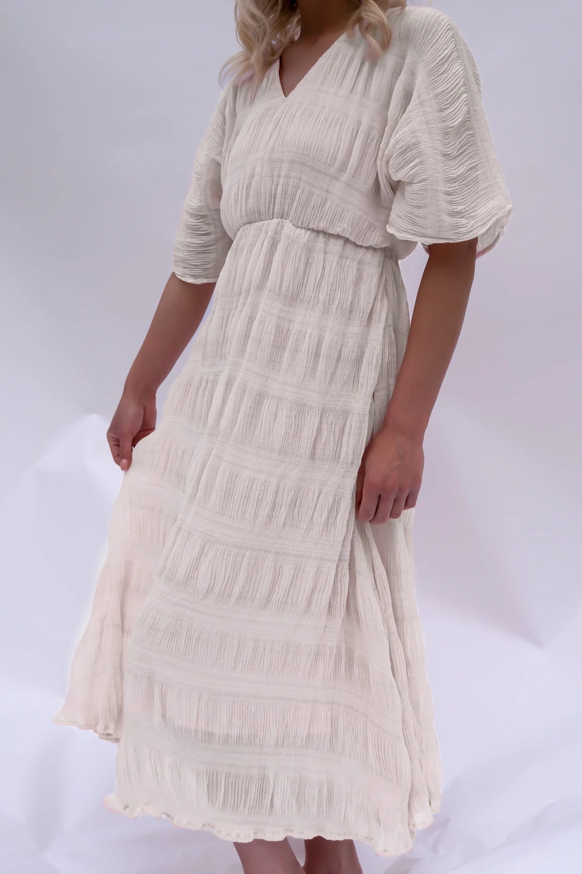 Rosie light beige maxi dress with wide sleeves