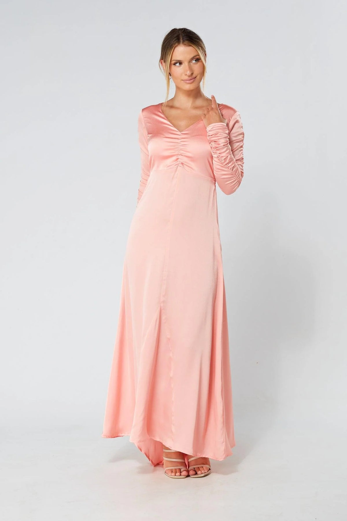 Ella Blush Nude Crepe Maxi Dress