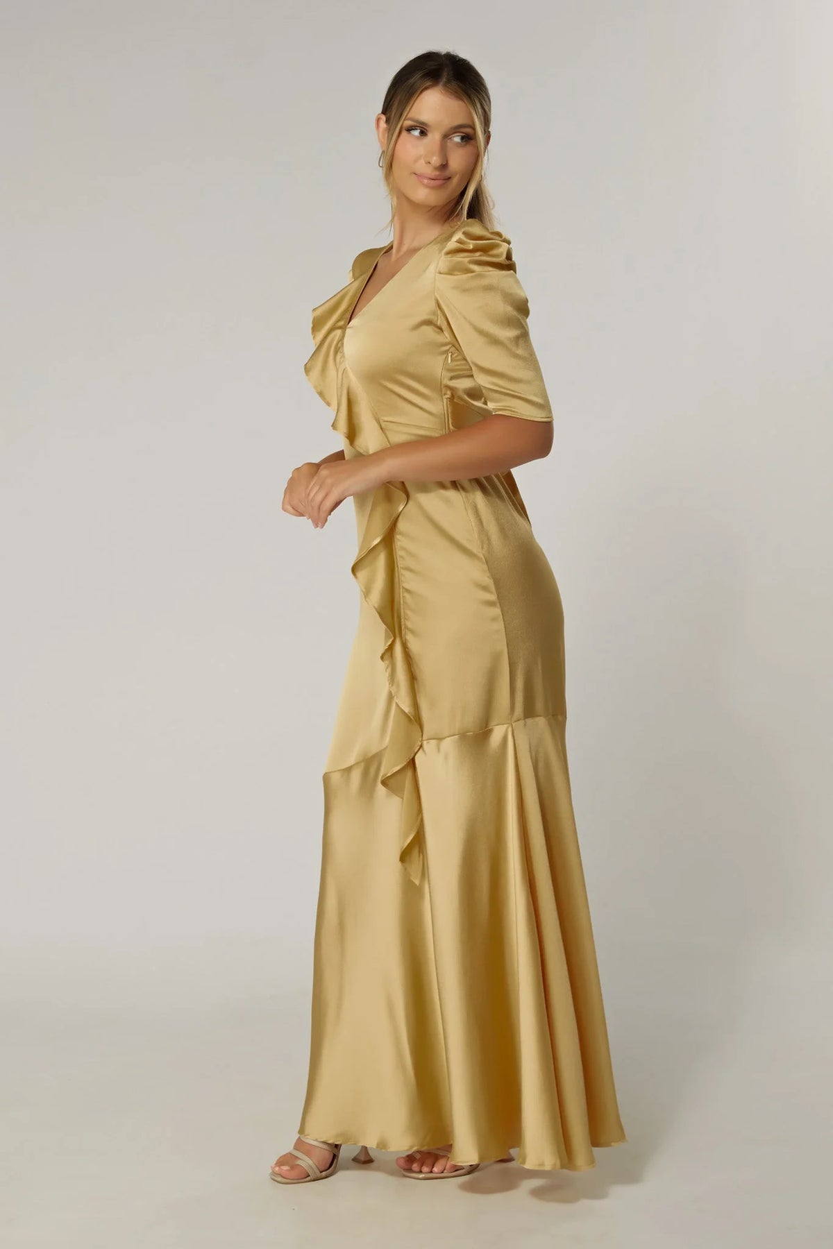 Daisy Light Gold Crepe Maxi Dress