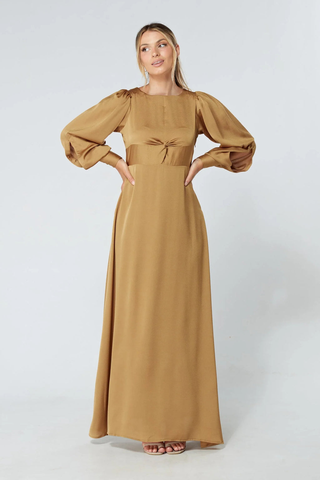 Lila Gold Knotted Front Maxi Dress