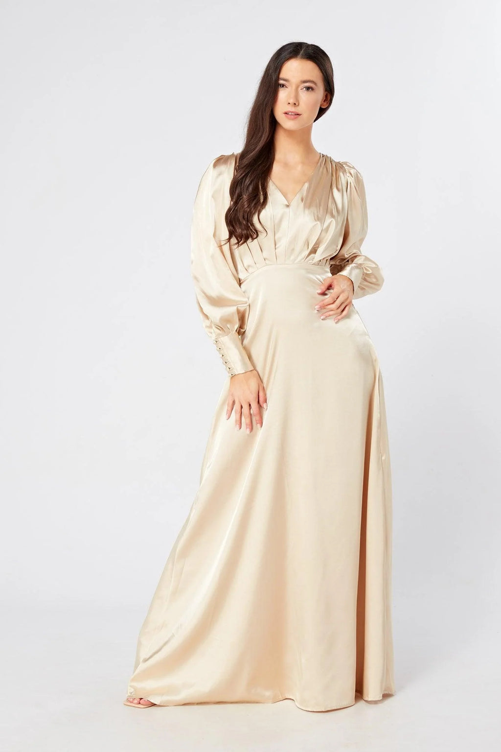 Gabriella Ivory Cream Maxi Satin Dress