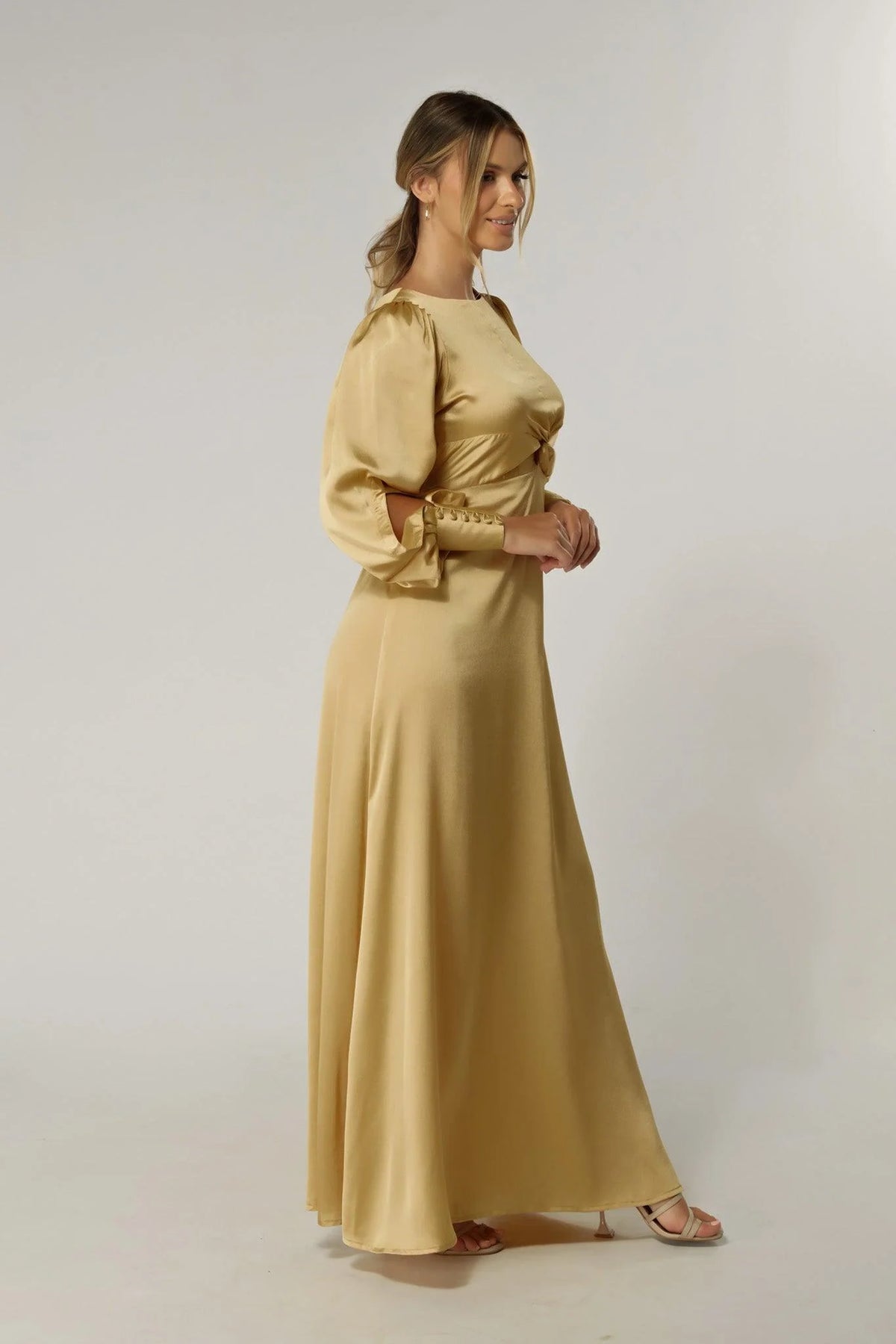 Lila Light Gold Knotted Front Maxi Dress