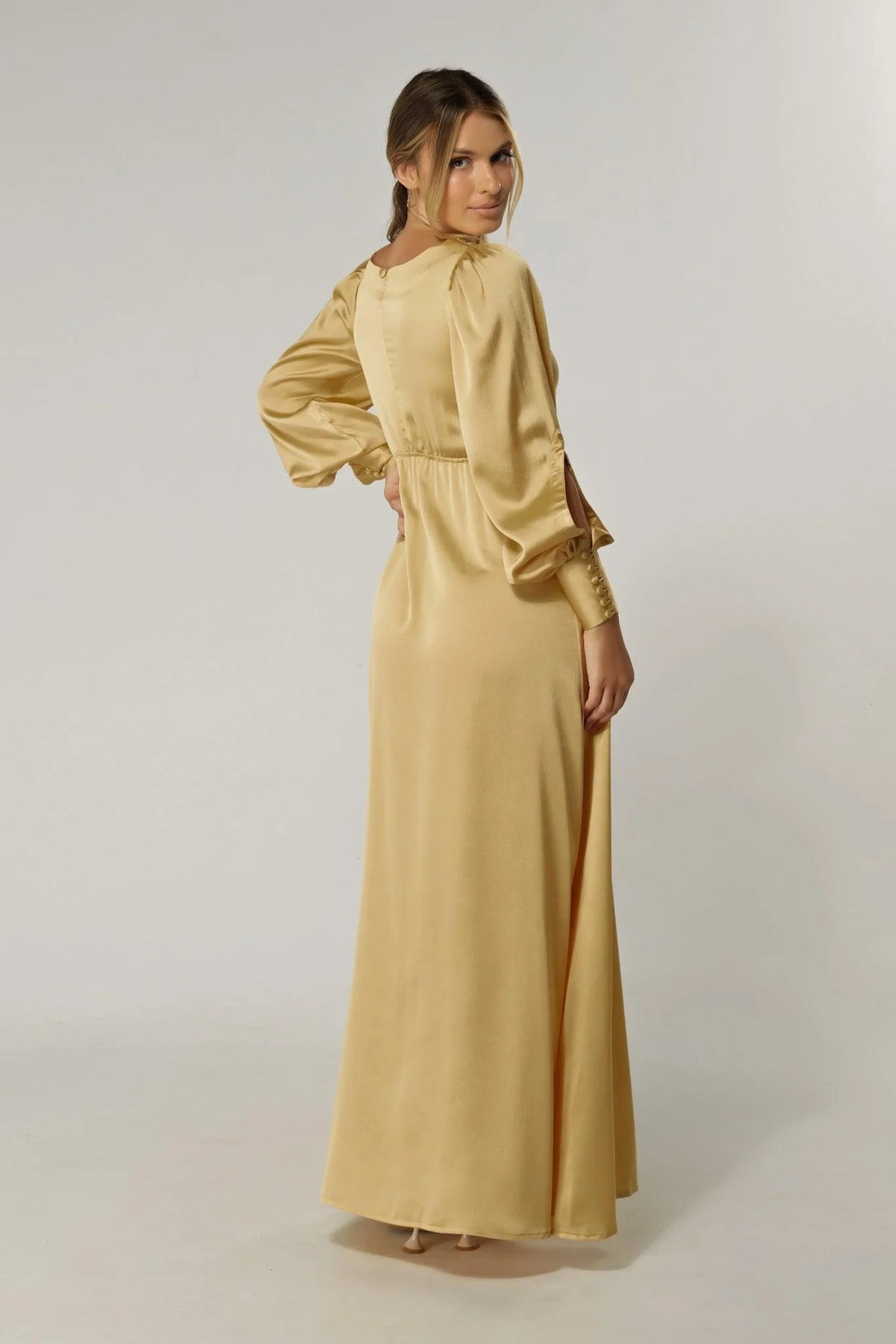 Lila Light Gold Knotted Front Maxi Dress