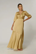 Naomi Light Gold Satin Maxi Dress
