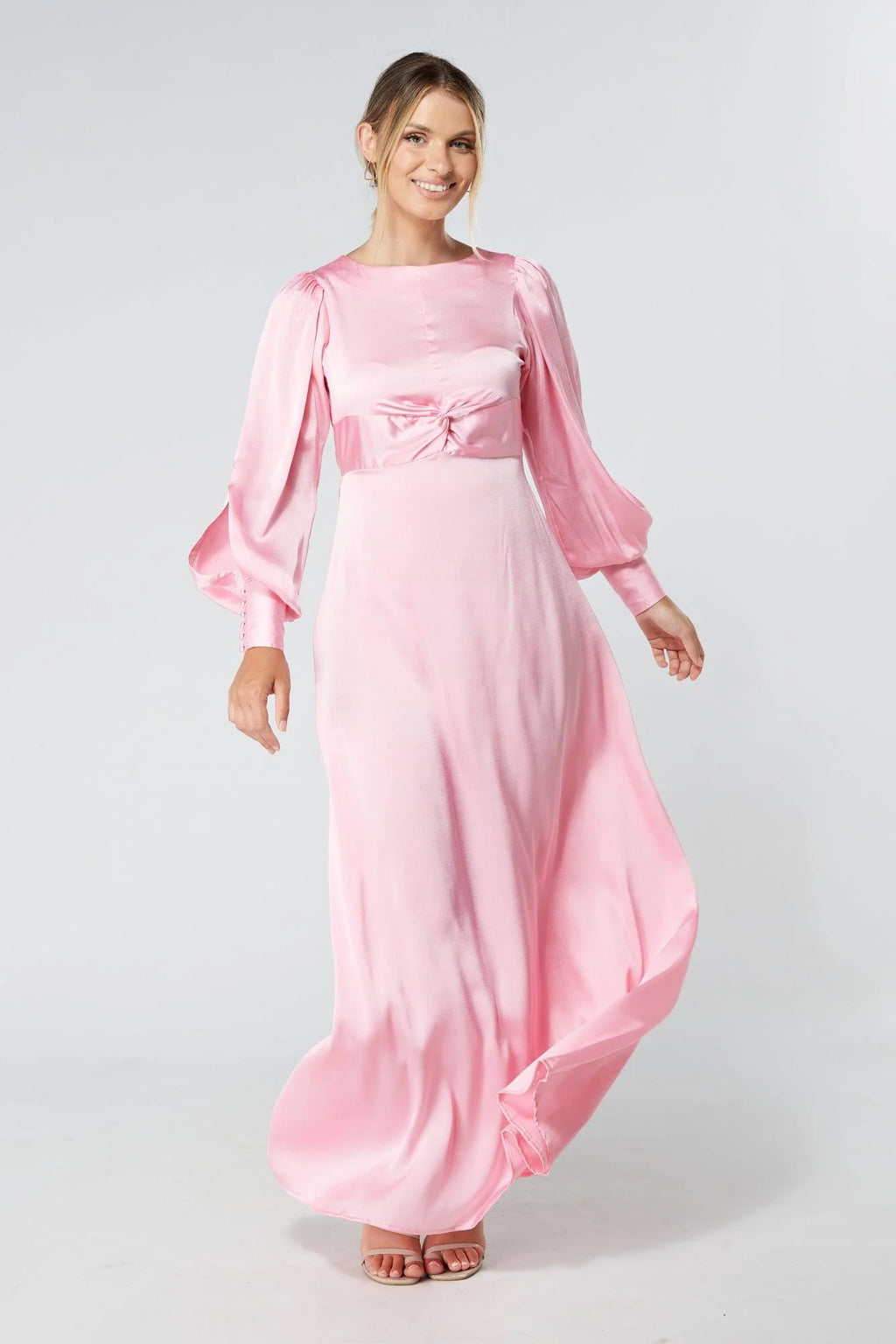 Lila Light Pink Knotted Front Crepe Maxi Dress