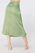 Elisa Olive Satin Midi Skirt