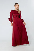Lila Deep Red Knotted Front Soft Crepe Maxi Dress
