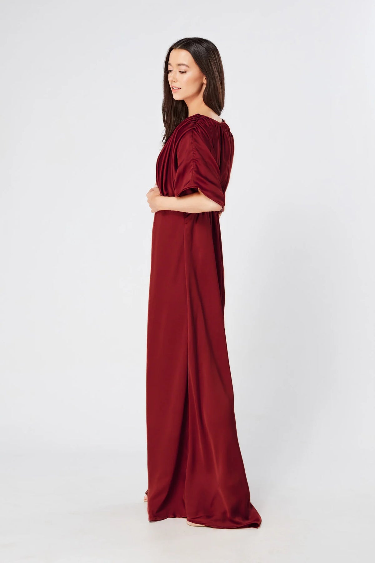 Josephine Deep Red Satin Maxi Dress