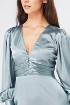 Naomi Dusty Blue Satin Maxi Dress