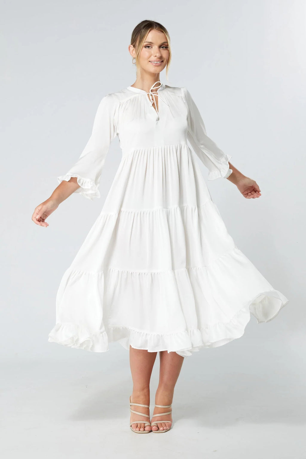 Gia White Tiered Maxi Dress