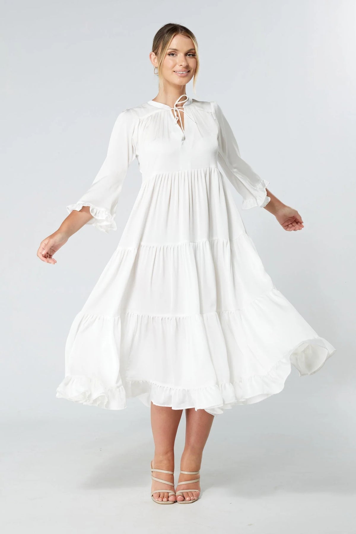Gia White Tiered Maxi Dress