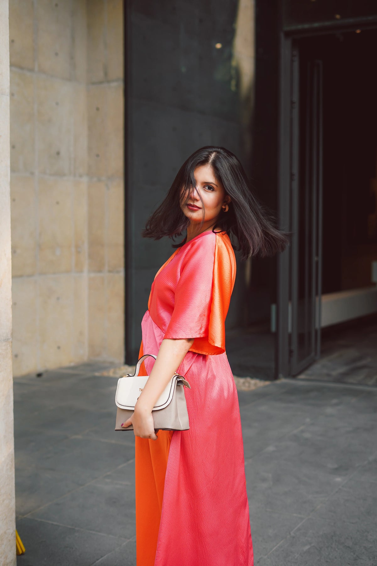 Aurora Pink Orange Midaxi Dress