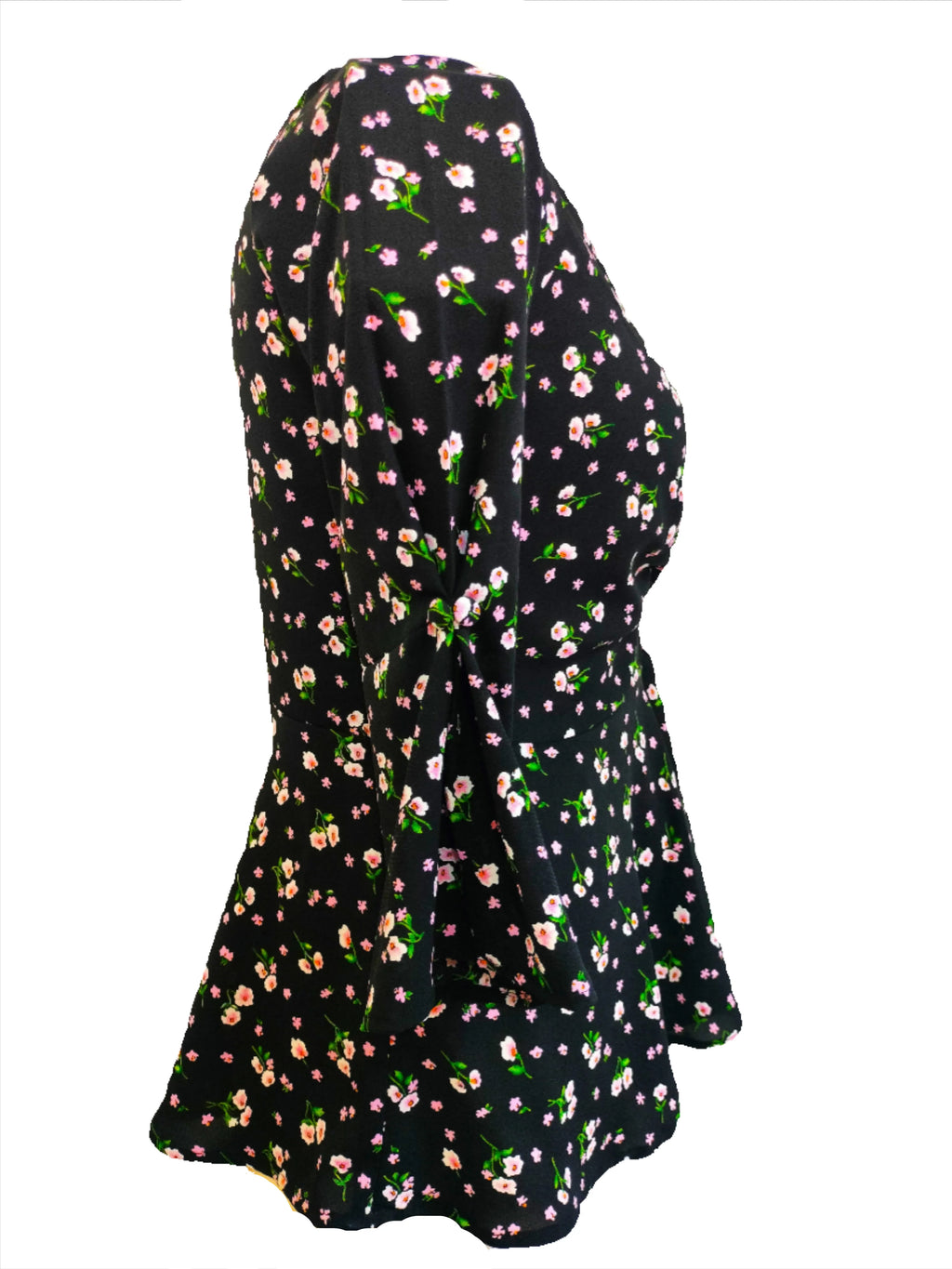 Bella black floral front knotted top