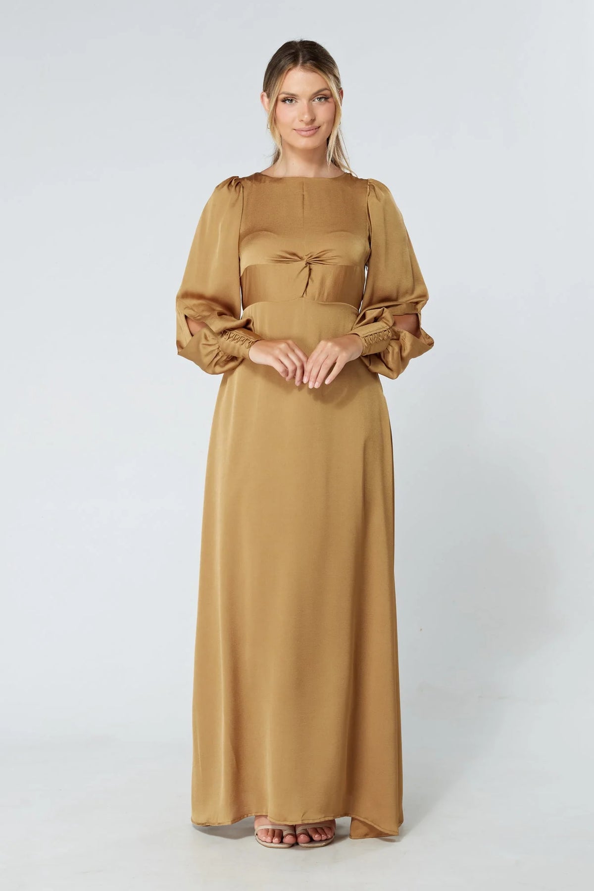 Lila Gold Knotted Front Maxi Dress