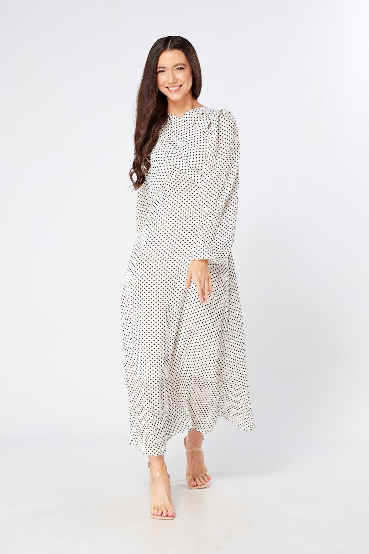 Mollie Black And White Dotted Midi Dress