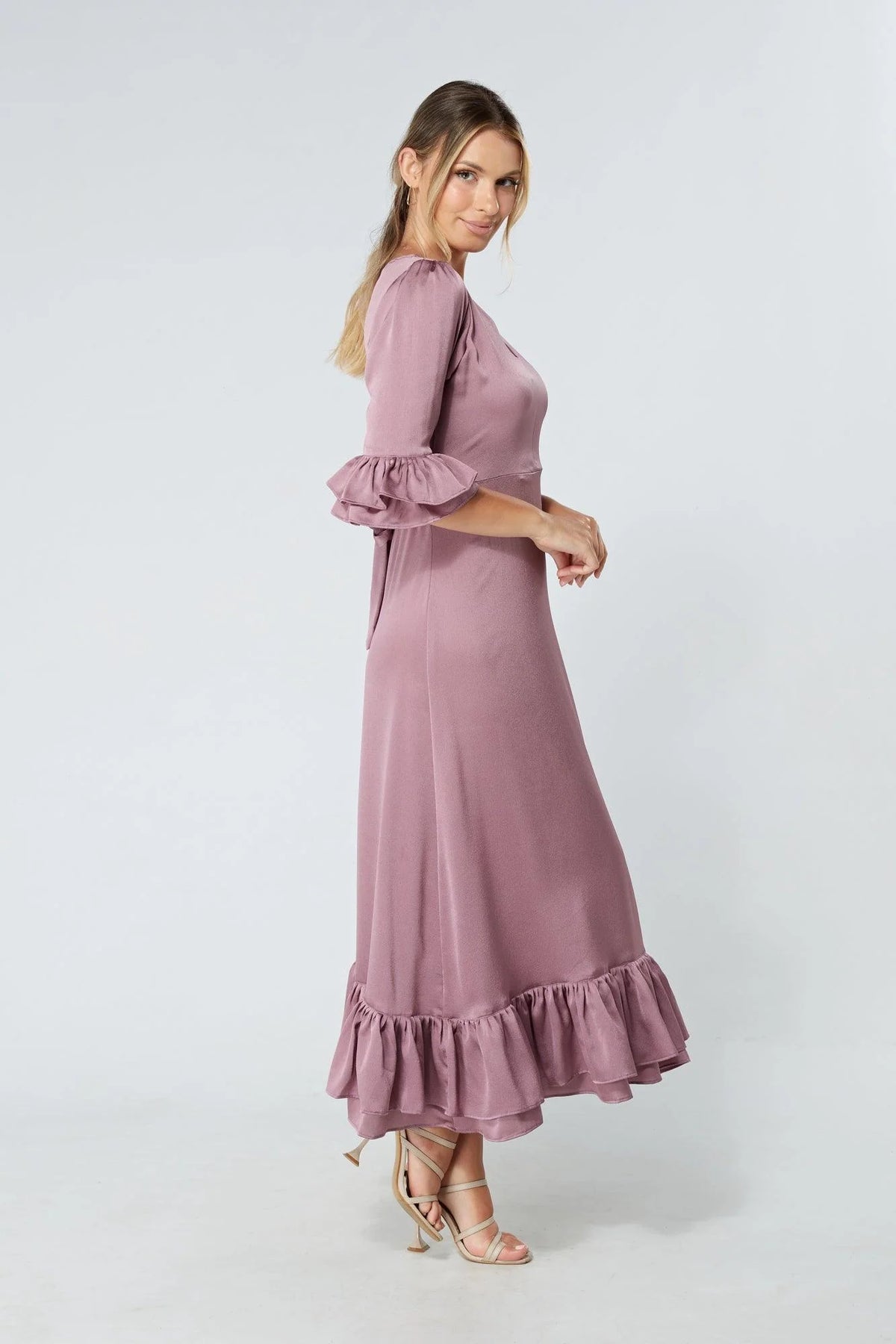 Francesca Satin Feel Lilac Midaxi Dress