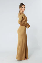 Alessandra Gold Satin Crepe Maxi Dress