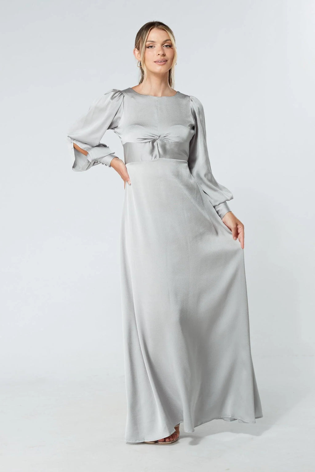 Lila Silver Knotted Front Maxi Dress