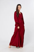 Norina Deep Red Satin Maxi Dress With Long Sleeves
