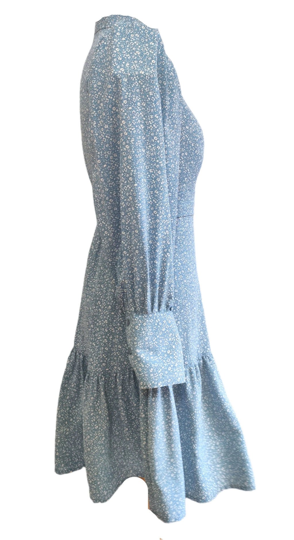 Eleanor Blue Midi Dress With Belted Front