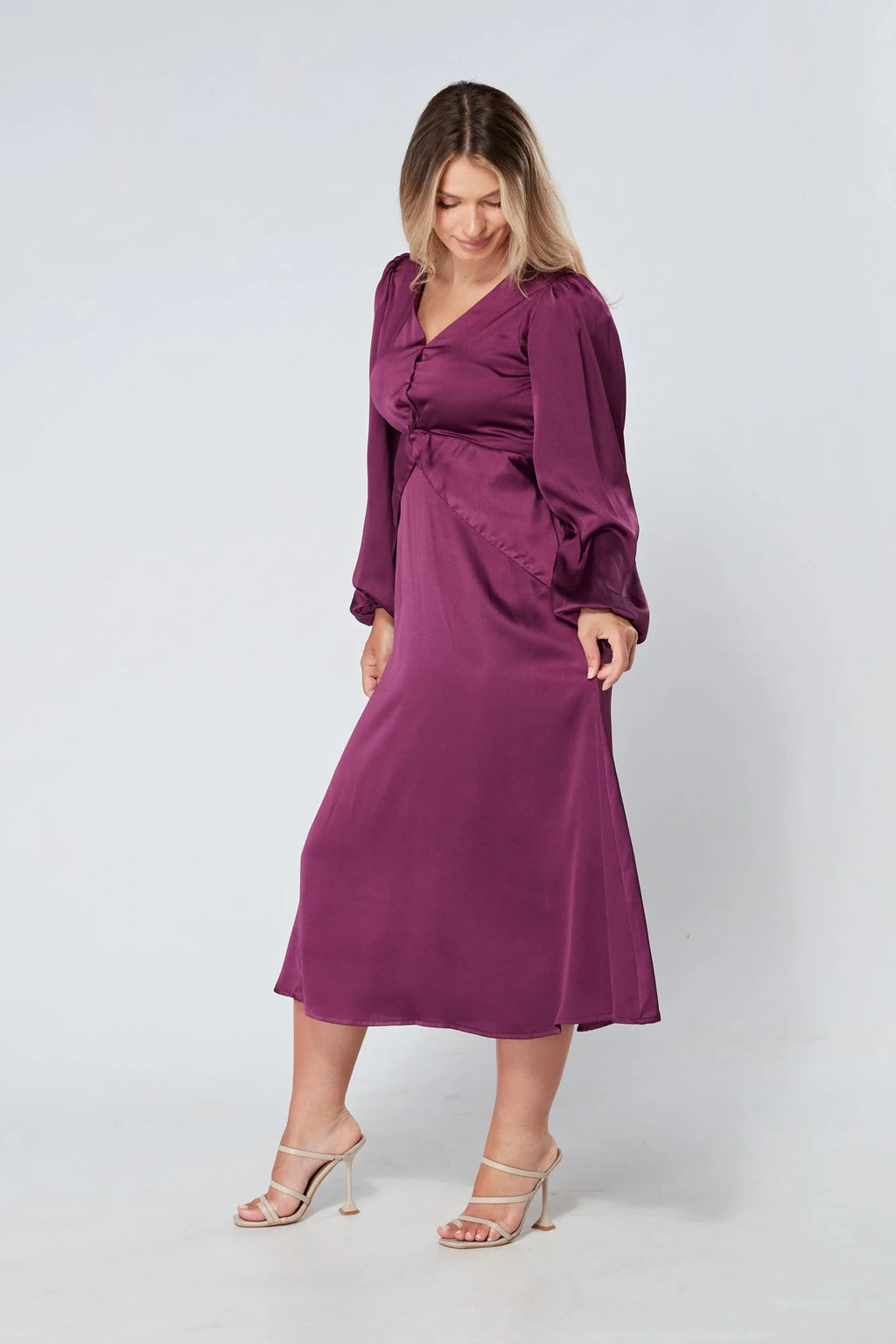 Calissa Purple Satin Midaxi Dress