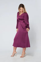Calissa Purple Satin Midaxi Dress