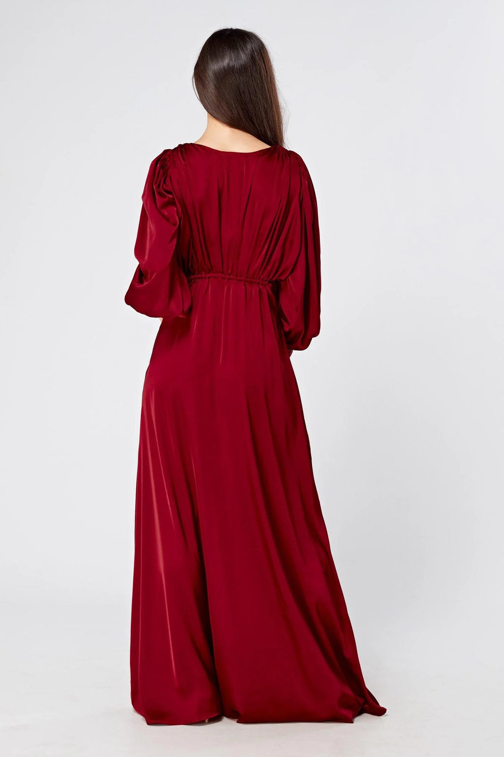 Norina Deep Red Satin Maxi Dress