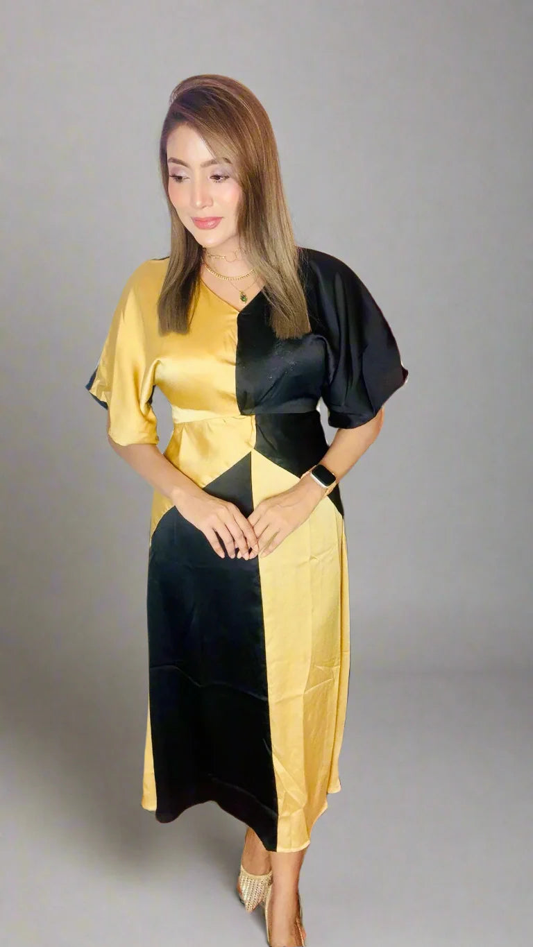Aurora Gold Black Midaxi Dress
