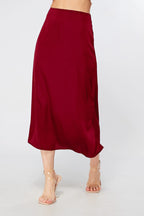 Elisa Deep Red Satin Midi Skirt