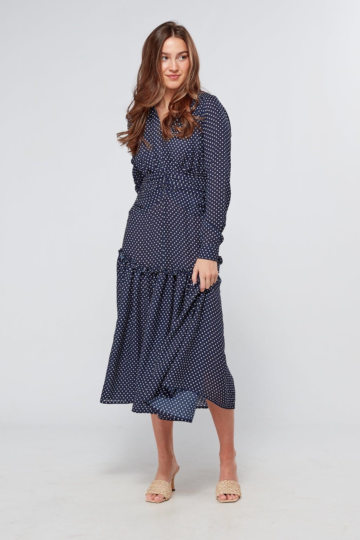 Nikita Navy Dotted Midi Dress