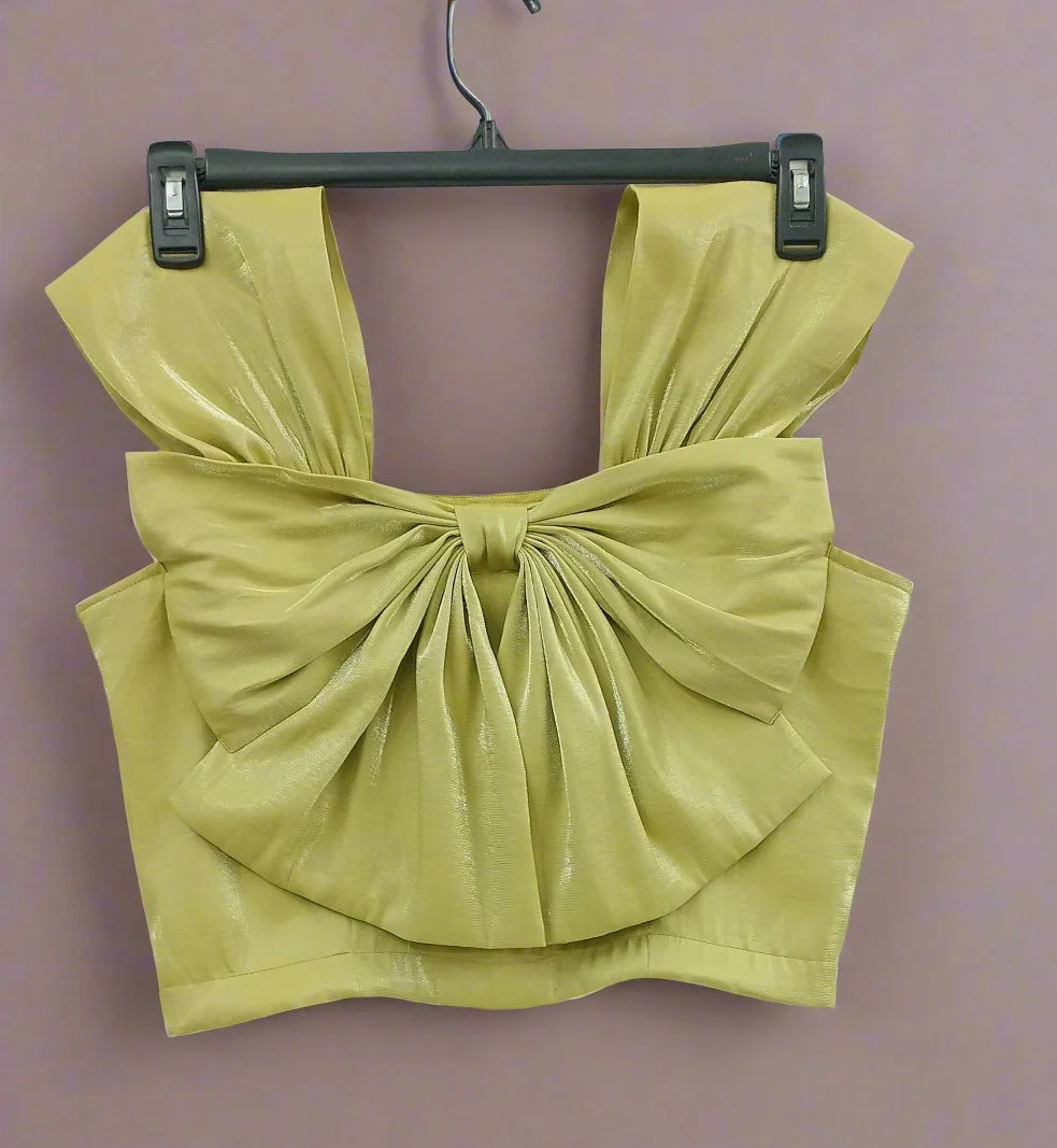Soomin Shimmery Green Crop Top With Oversized Bow