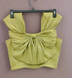 Soomin Shimmery Green Crop Top With Oversized Bow