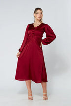Calissa Deep Red Satin Midaxi Dress