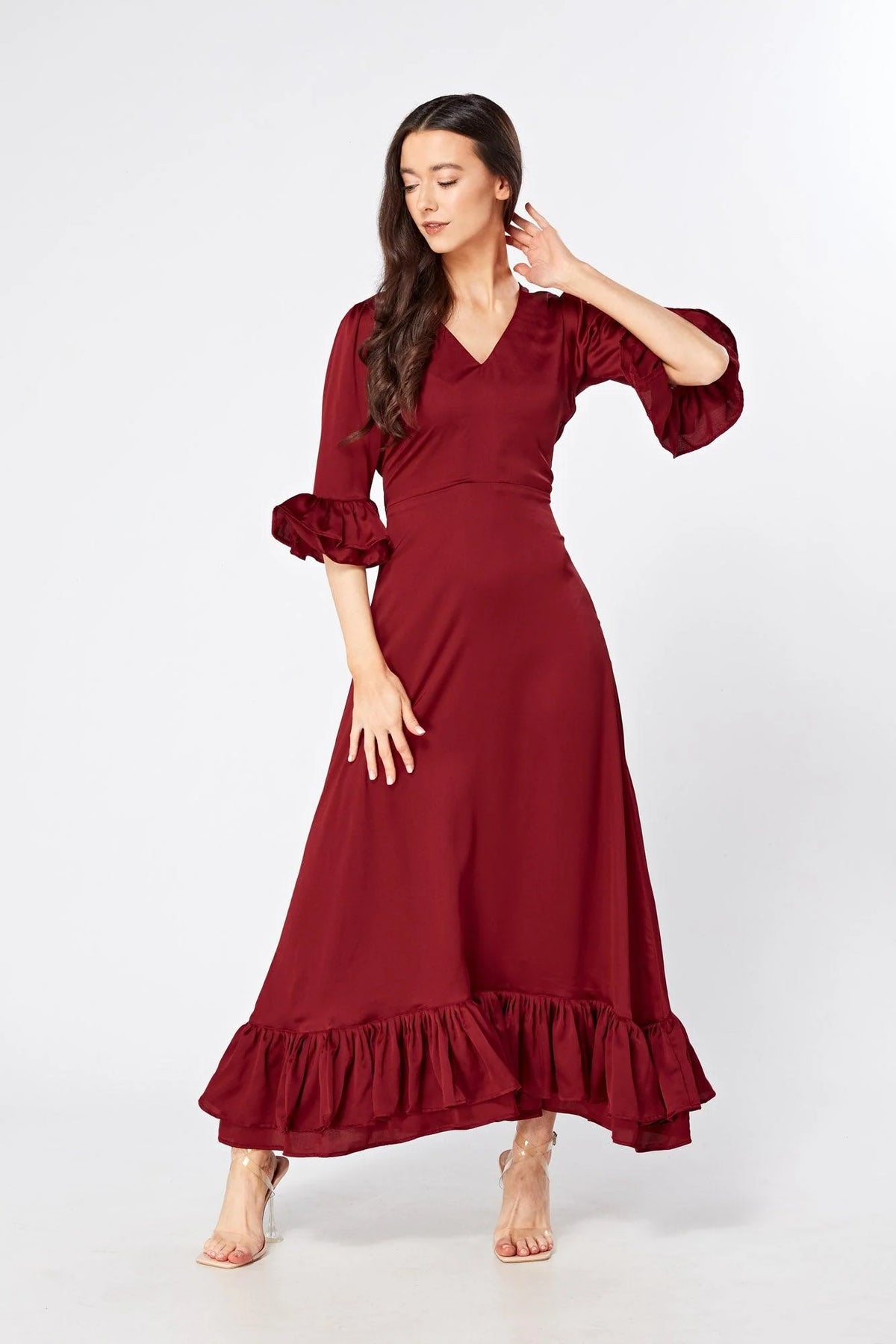 Francesca Satin Feel Red Midaxi Dress