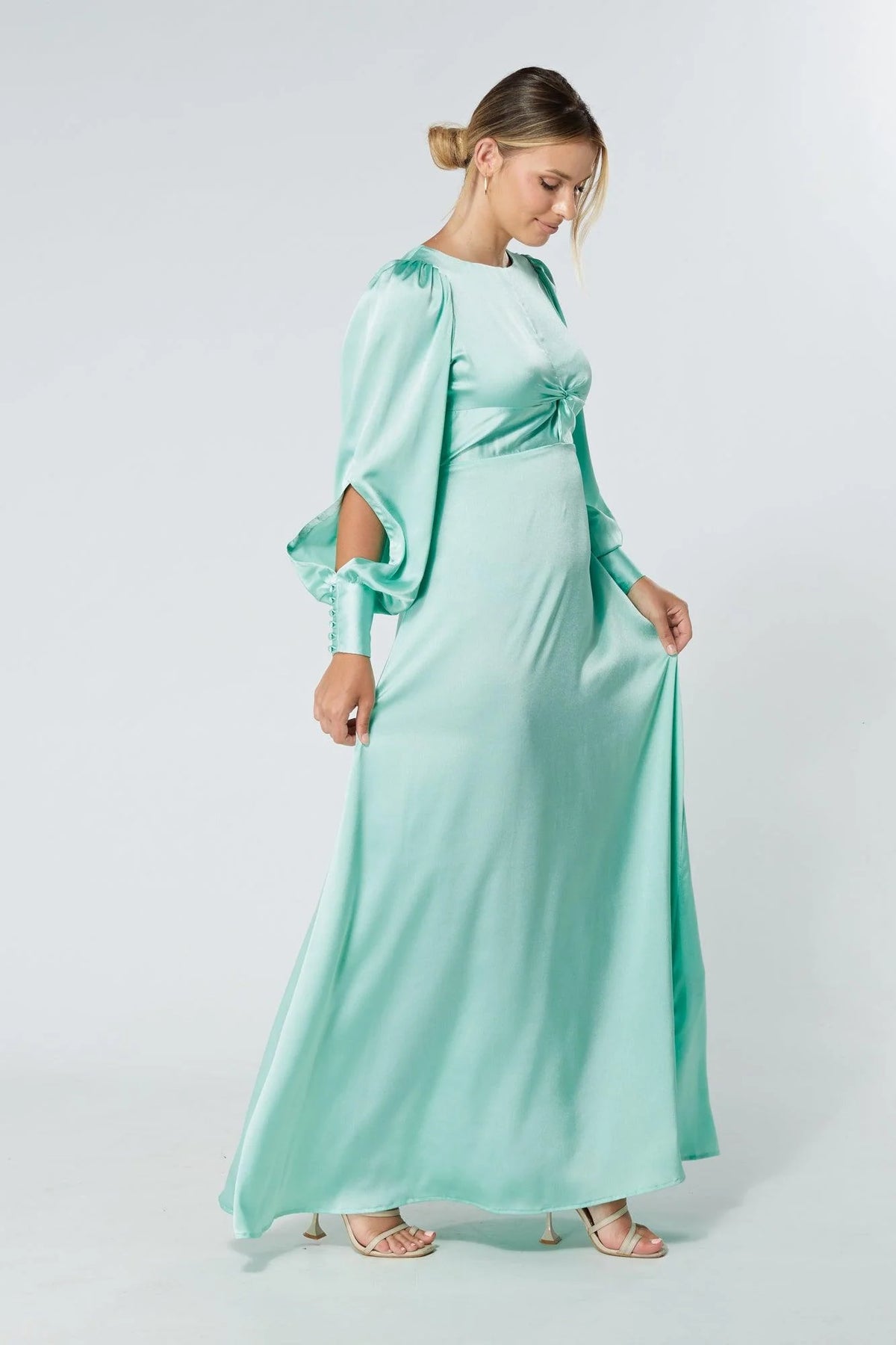 Lila Aqua Knotted Front Crepe Maxi Dress
