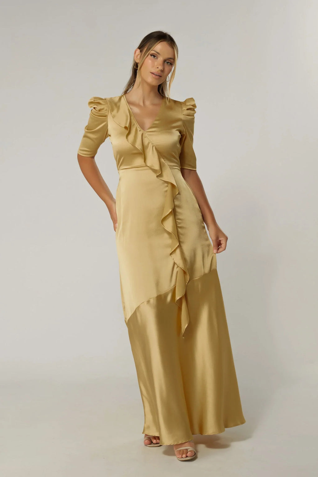 Daisy Light Gold Crepe Maxi Dress