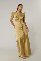 Daisy Light Gold Crepe Maxi Dress