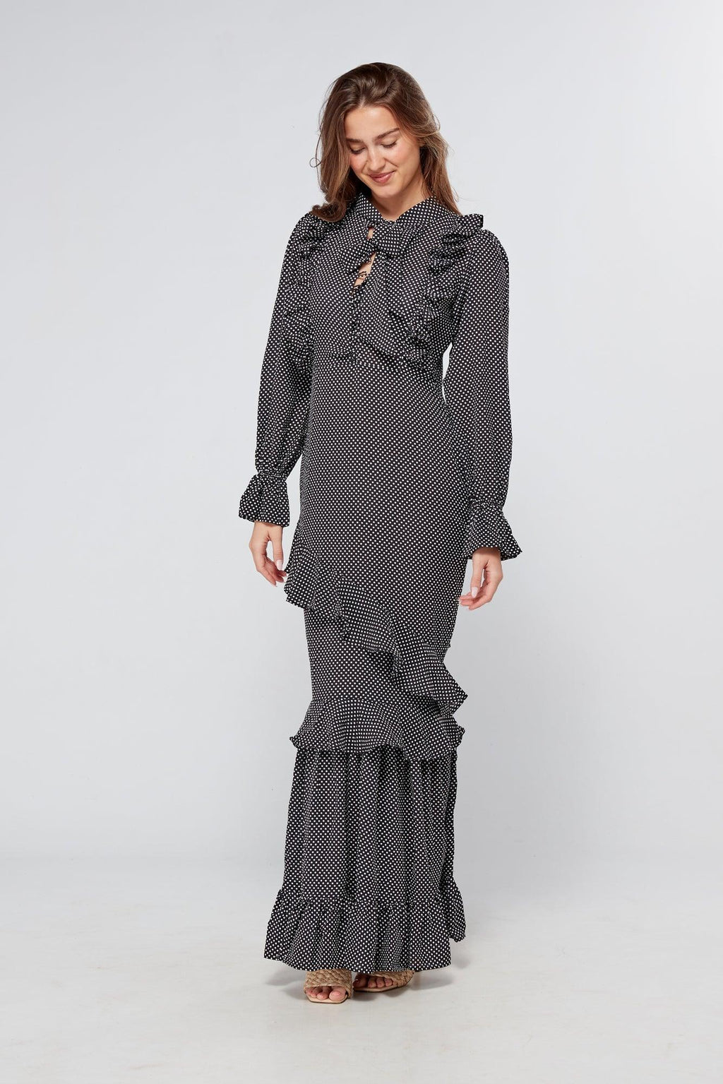 Anais Black And White Dotted Maxi Dress