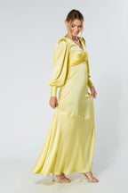 Naomi Yellow Satin Maxi Dress
