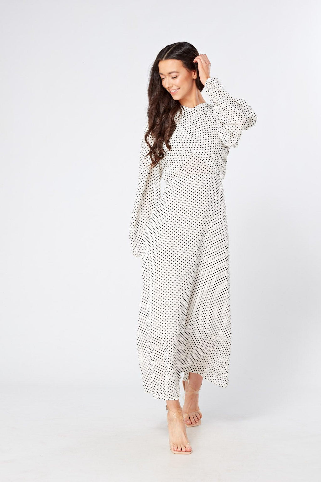 Mollie Black And White Dotted Midi Dress