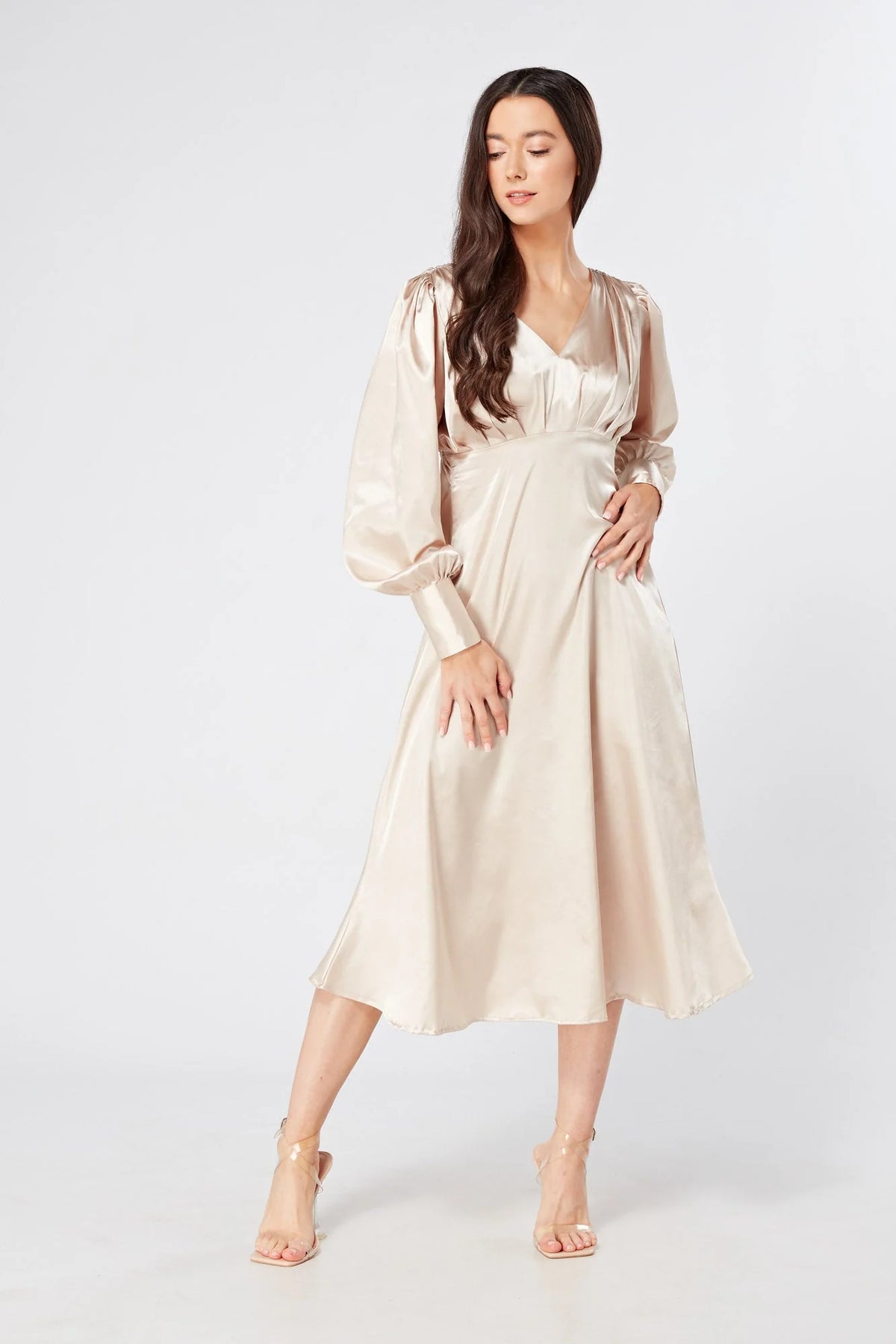 Gabriella Cream Satin Midi Dress