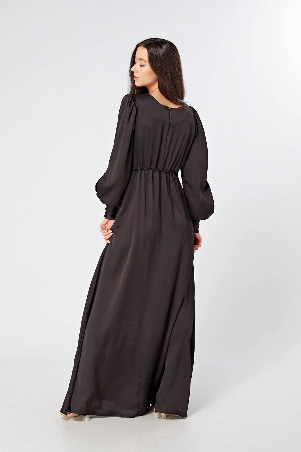 Lara Black Knotted Front Soft Crepe Maxi Dress