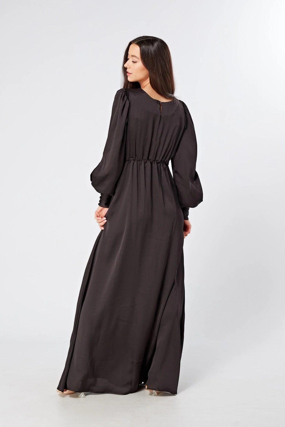 Lara Black Knotted Front Soft Crepe Maxi Dress