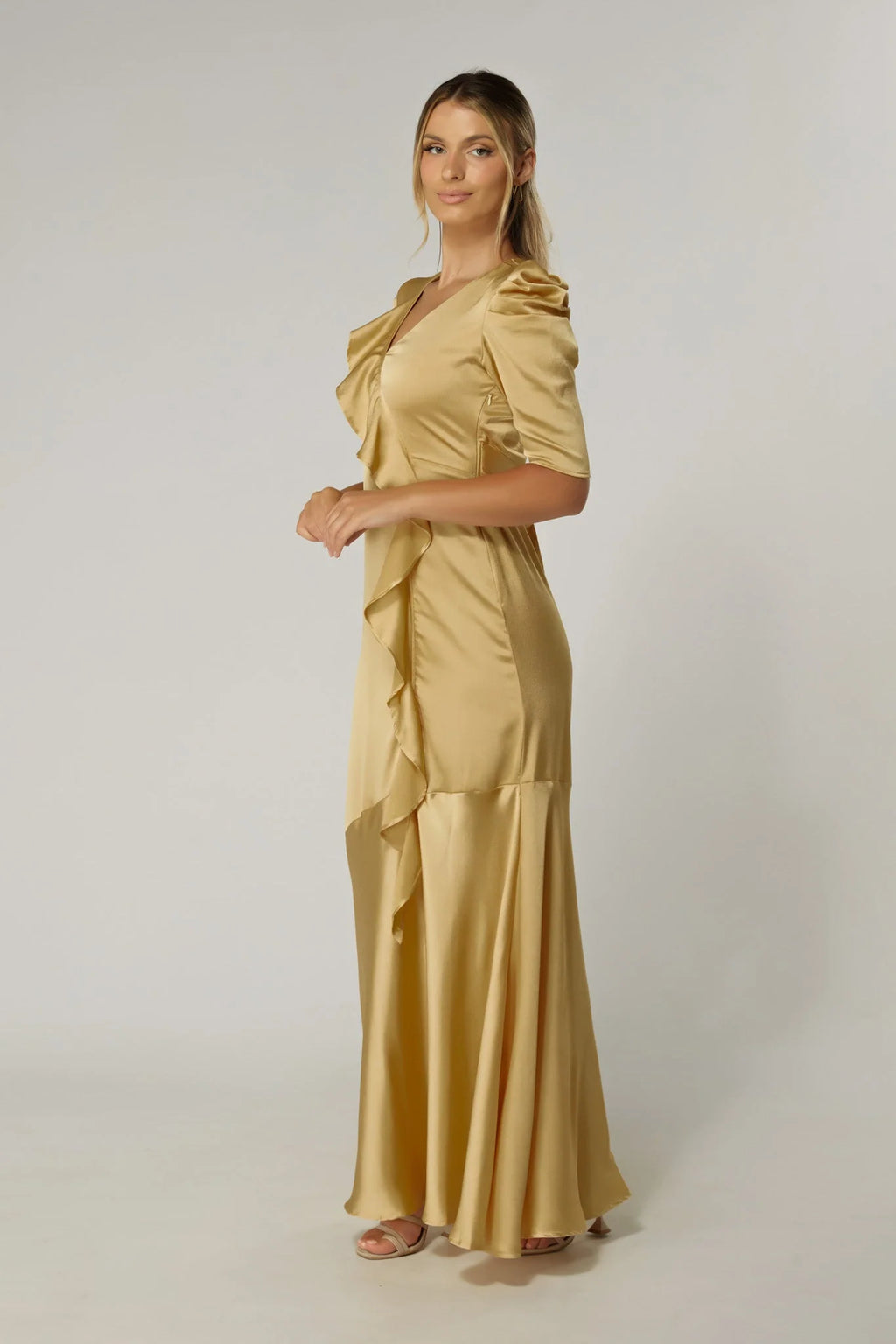 Daisy Light Gold Crepe Maxi Dress