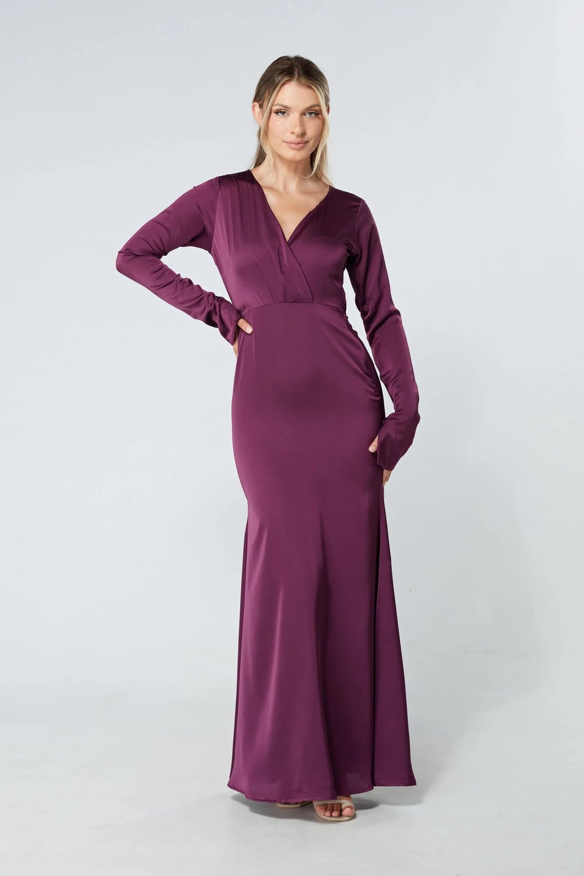 Alessandra Purple Satin Crepe Maxi Dress