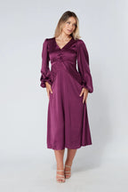 Calissa Purple Satin Midaxi Dress