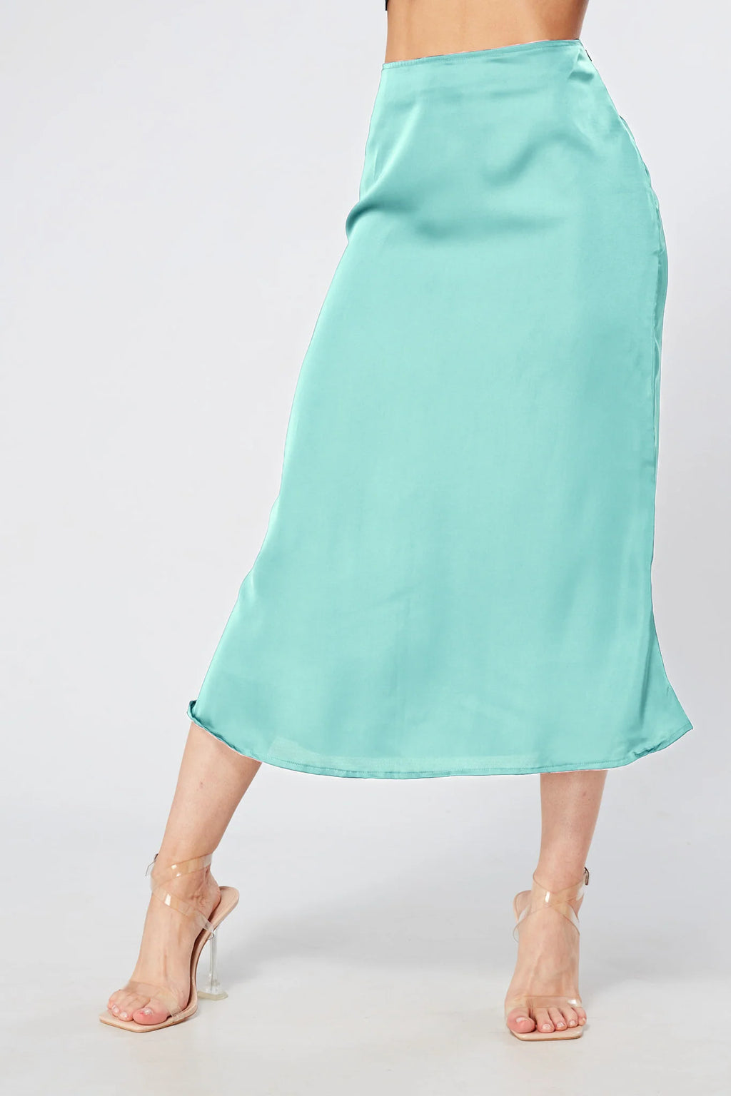 Elisa Aqua Satin Midi Skirt